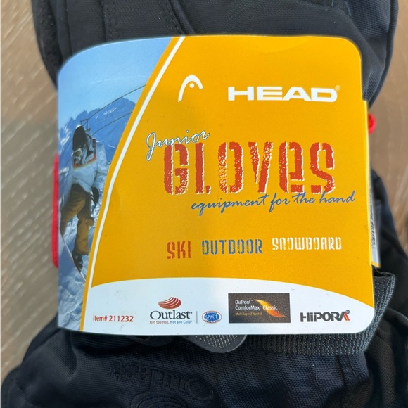 NWT HEAD Junior Black Snow Gloves Large - Picture 2 of 5